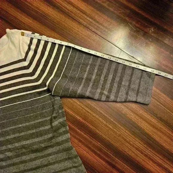 Lauren Ralph Lauren Cotton Knit Gray Striped Round Neck 3/4 Sleeve Midi Dress 1X - Picture 9 of 14